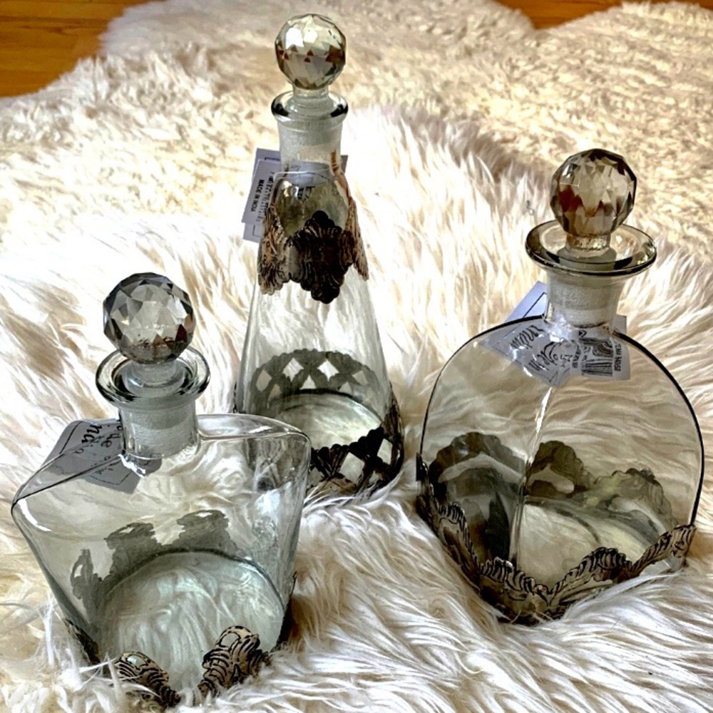 Crown Stopper Bottles Set of 3 with Silver Detailing